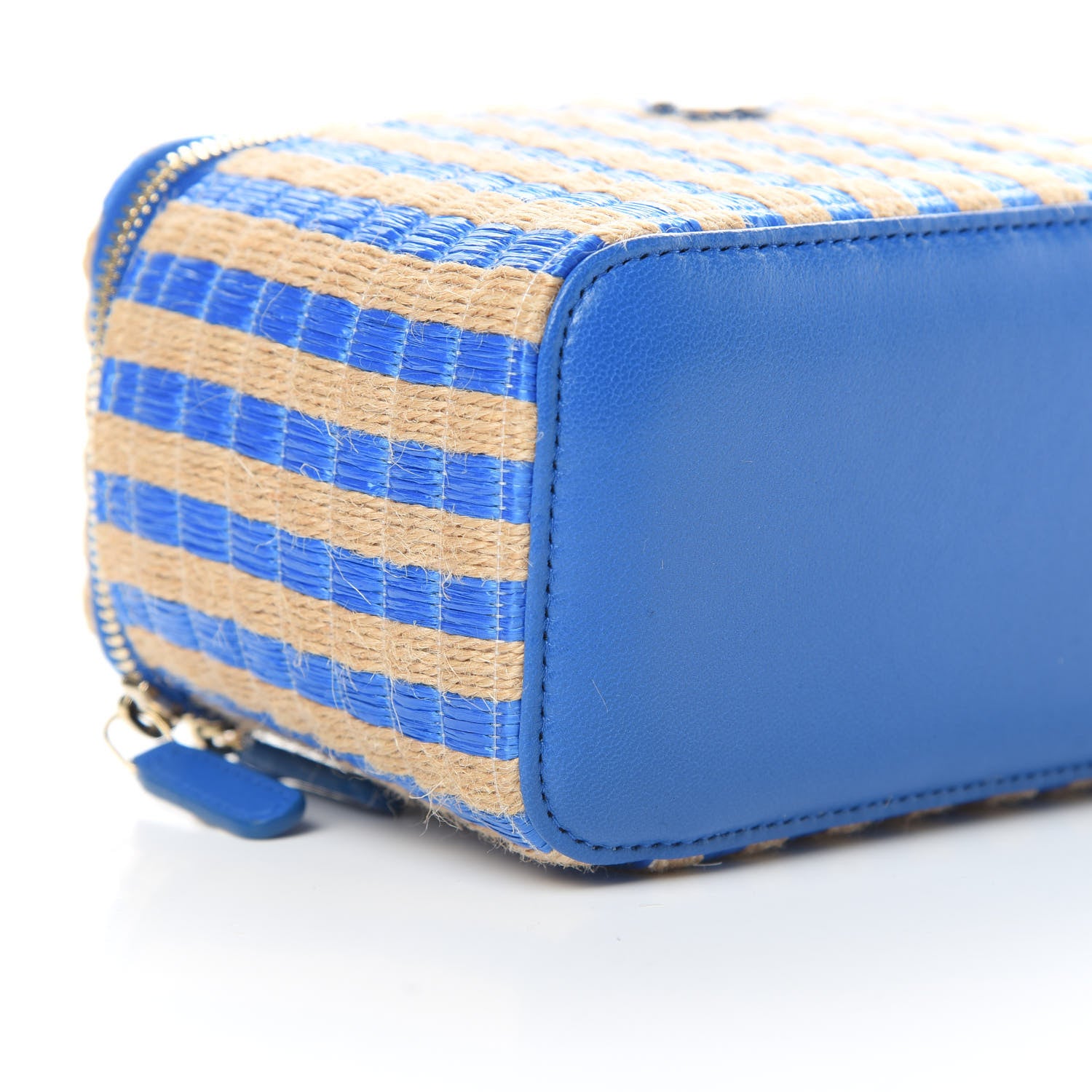 Chanel Raffia Jute Striped Small Vanity Case With Chain Blue Beige 9 of 11