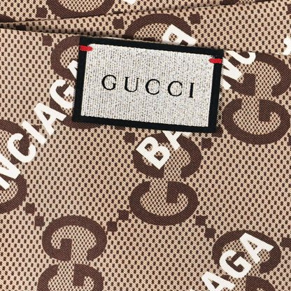 Gucci X BALENCIAGA Silk Twill Maxi GG Monogram GG B Neck Bow Scarf Beige White 3 of 4