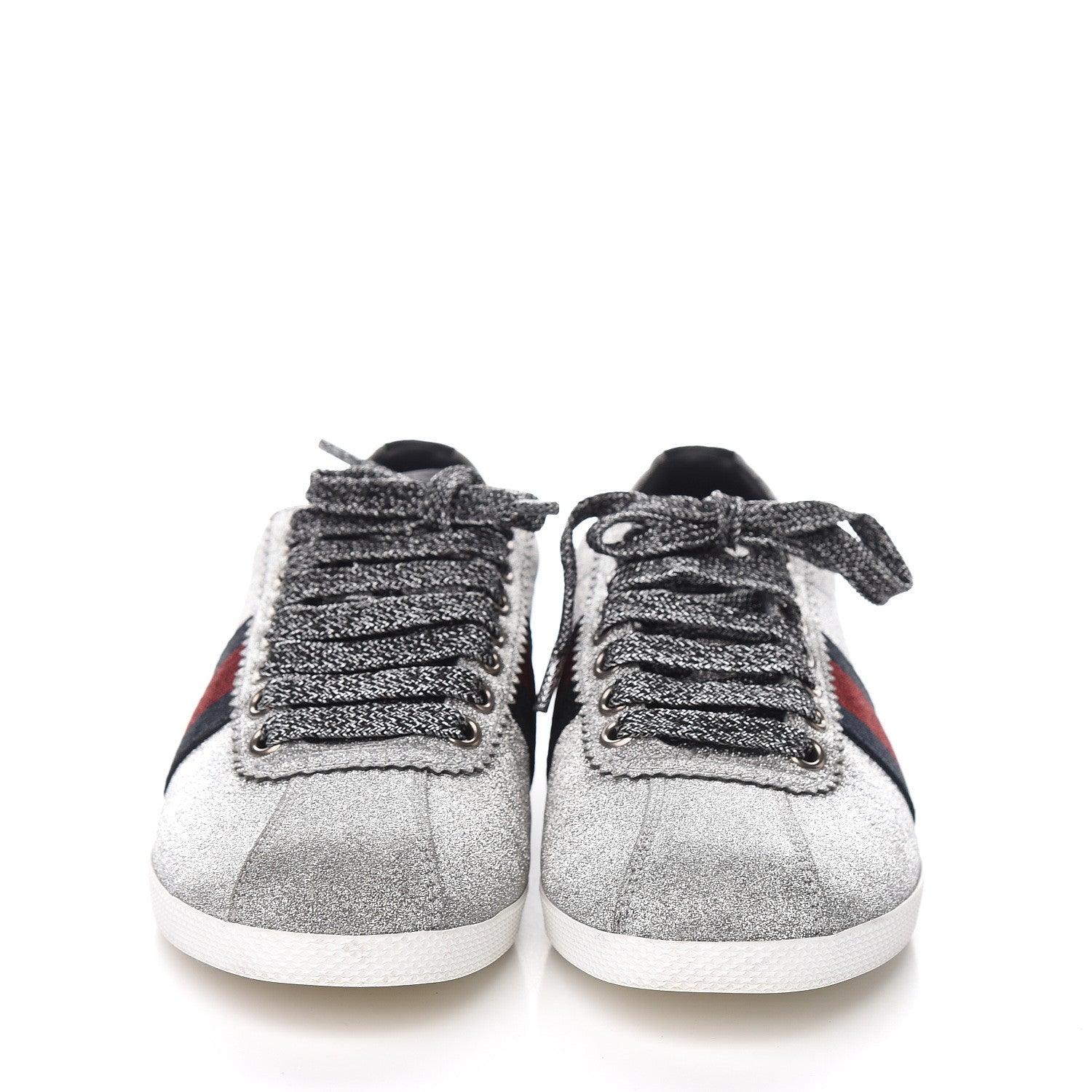 Gucci Glitter Fabric Studded Web Sneakers 35.5 Silver 2 of 10