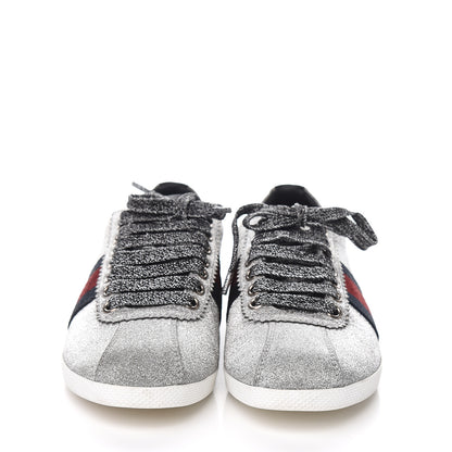 Gucci Glitter Fabric Studded Web Sneakers 35.5 Silver 2 of 10