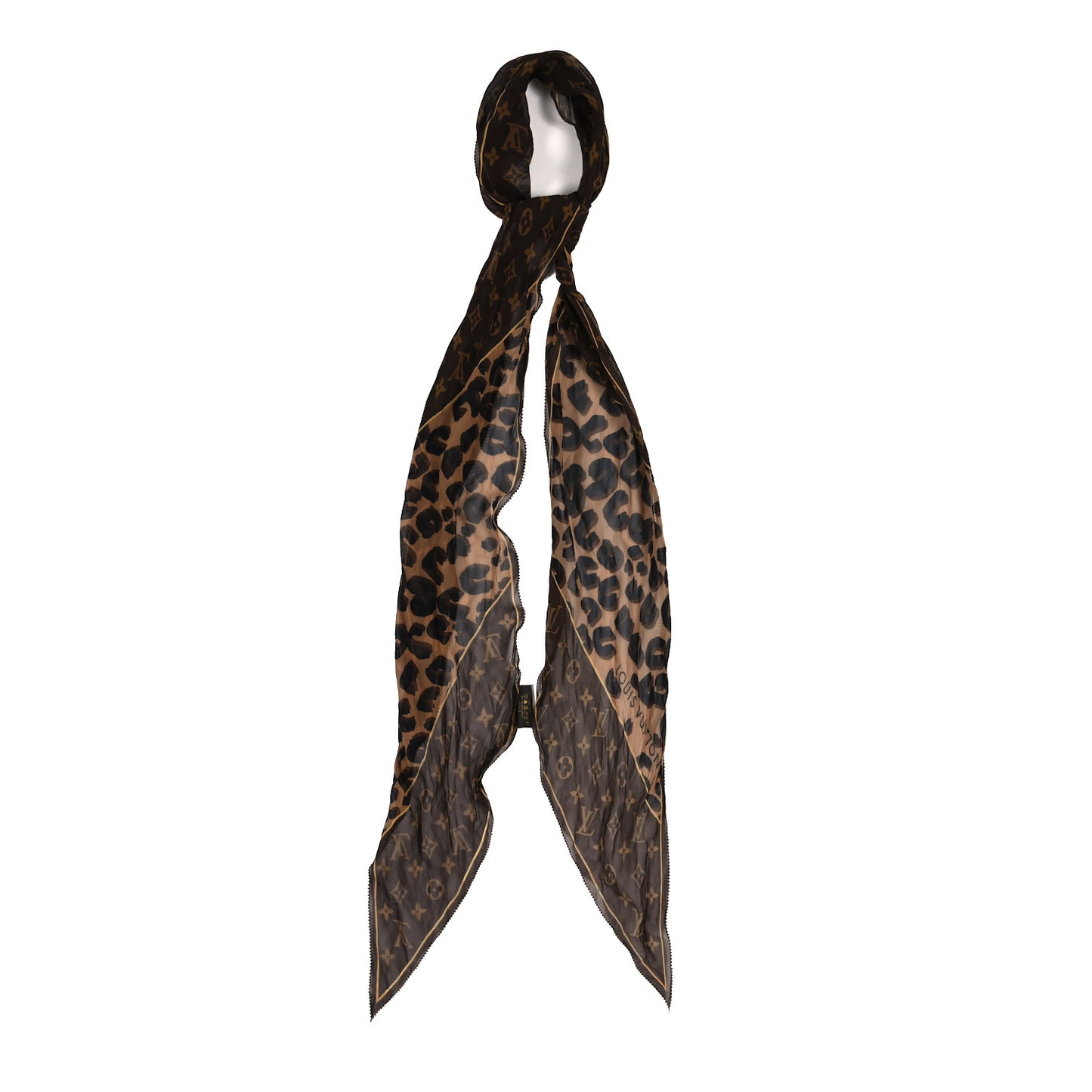Silk Crepe Leopard Monogram Scarf