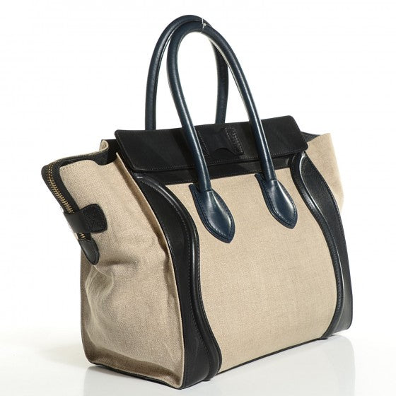 Smooth Calfskin Linen Mini Tri-Color Luggage Black Khaki Navy