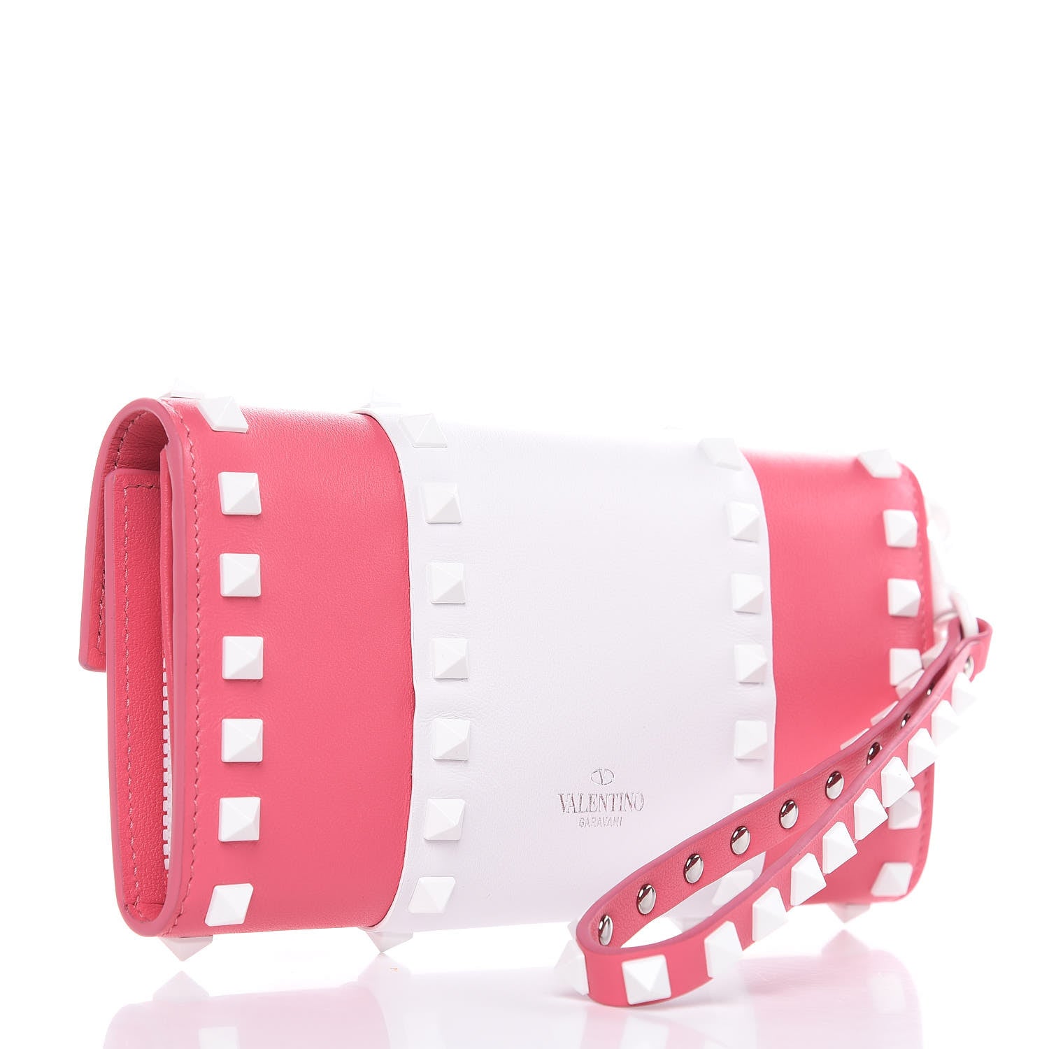 Valentino Garavani Vitello Colorblock Free Rockstud Wristlet Travel Wallet Shadow Pink Optic White 3 of 12