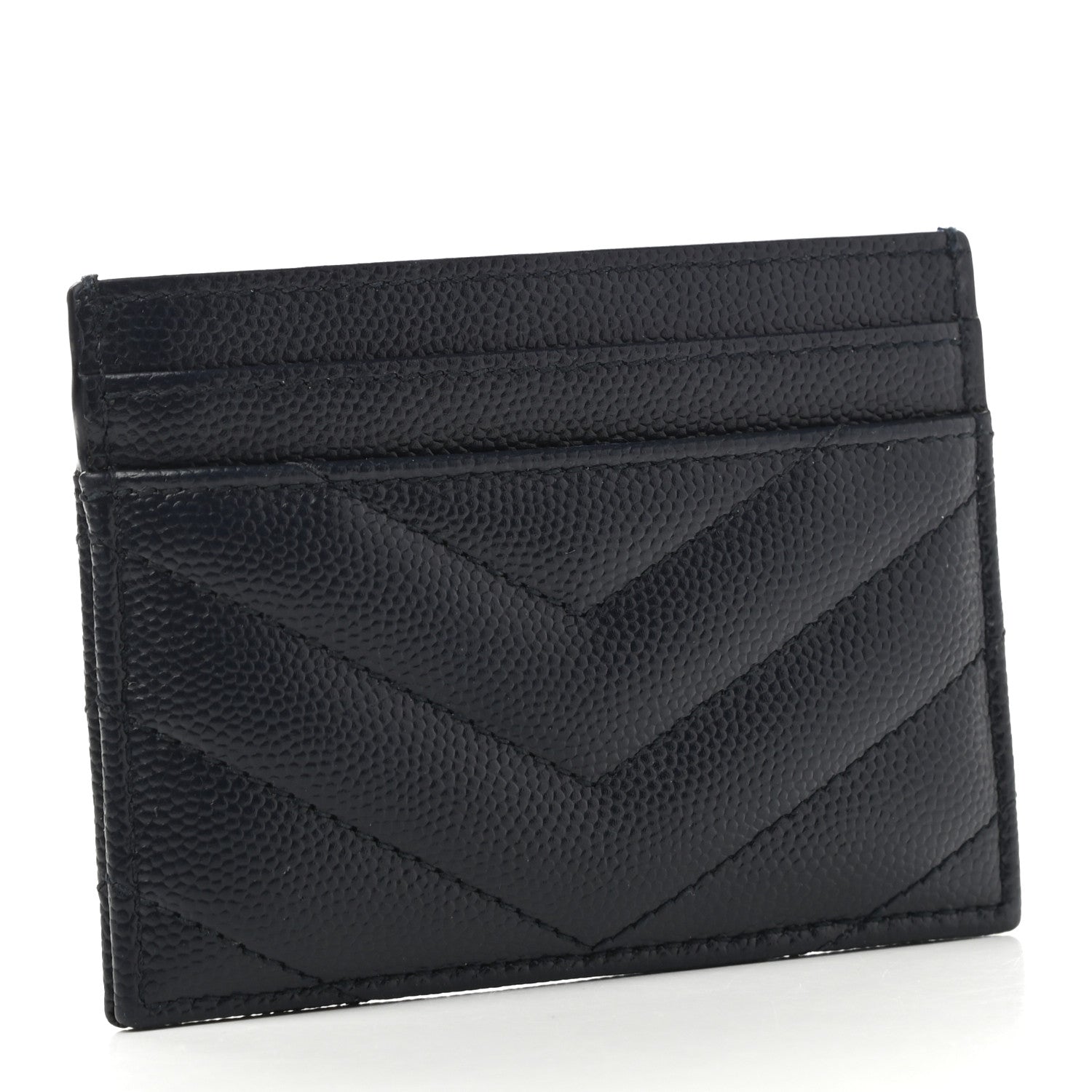 Saint Laurent Grain De Poudre Matelasse Chevron Monogram Credit Card Case Navy 3 of 7