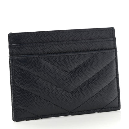 Saint Laurent Grain De Poudre Matelasse Chevron Monogram Credit Card Case Navy 3 of 7