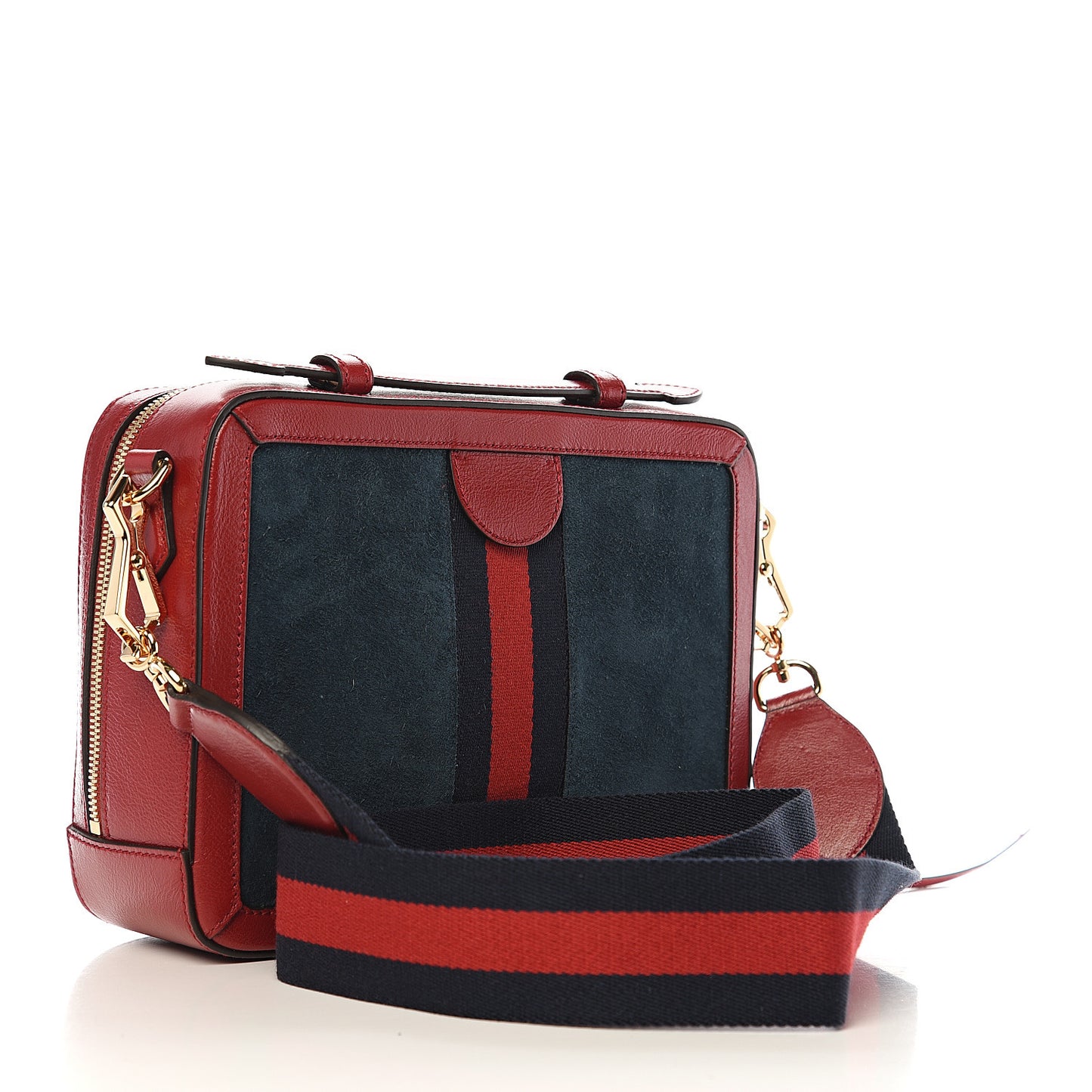 Suede Calfskin Web Small Ophidia Top Handle Shoulder Bag New Blue Romantic Cherry