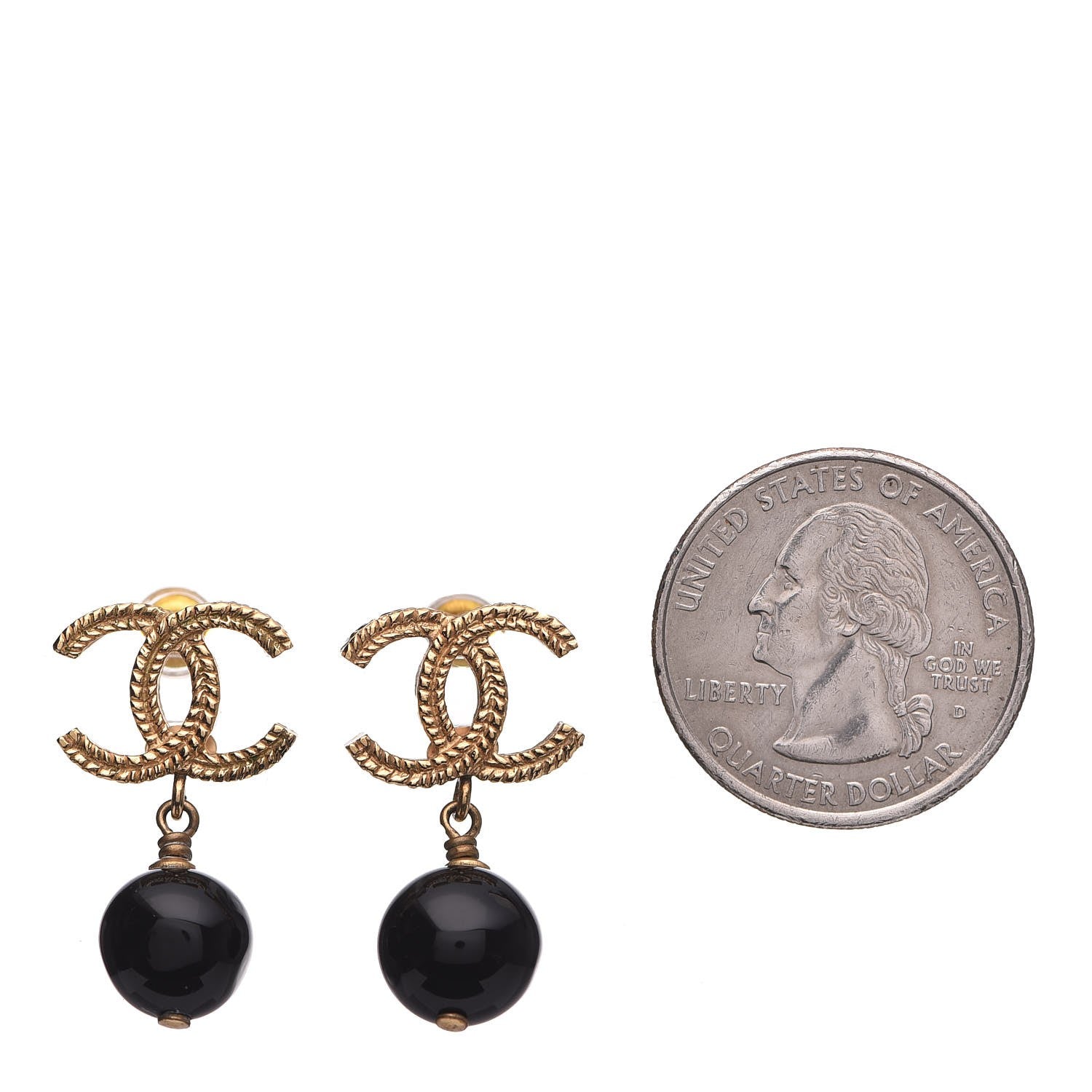 Chanel CC Bead Drop Earrings Gold Black 2 of 5