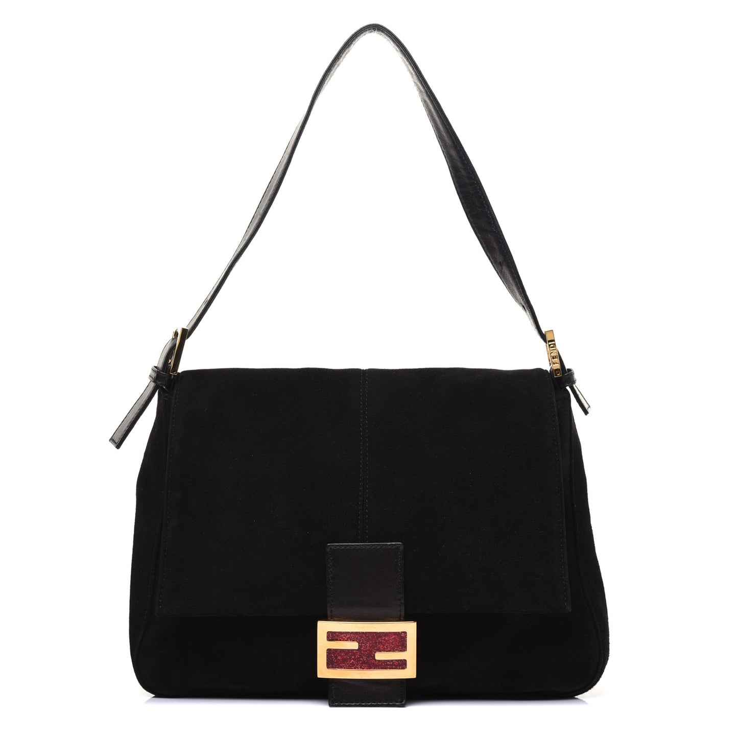 Suede Calfskin Mama Baguette Black