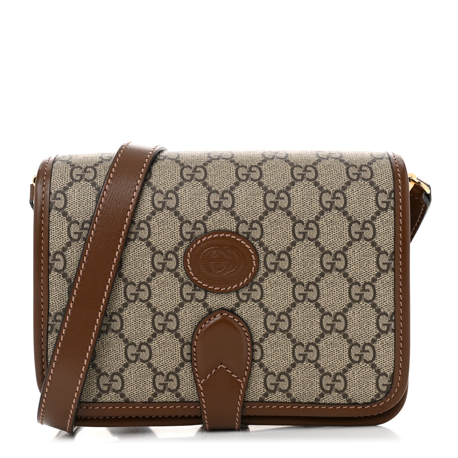 Gucci GG Supreme Monogram Azalea Calfskin Mini Retro Interlocking G Flap Shoulder Bag Beige Ebony Brown Sugar 1 of 10