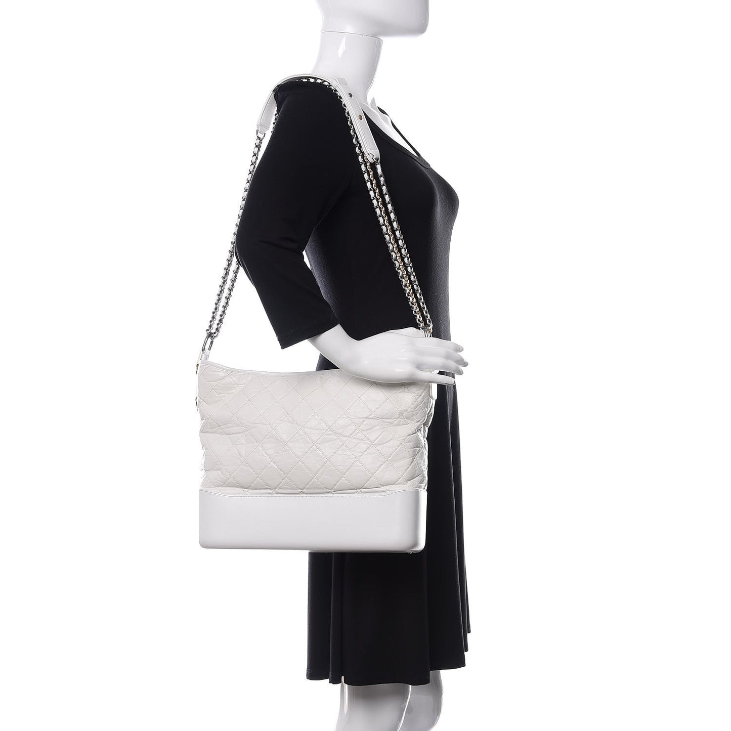Aged Calfskin Quilted Large Gabrielle Hobo White