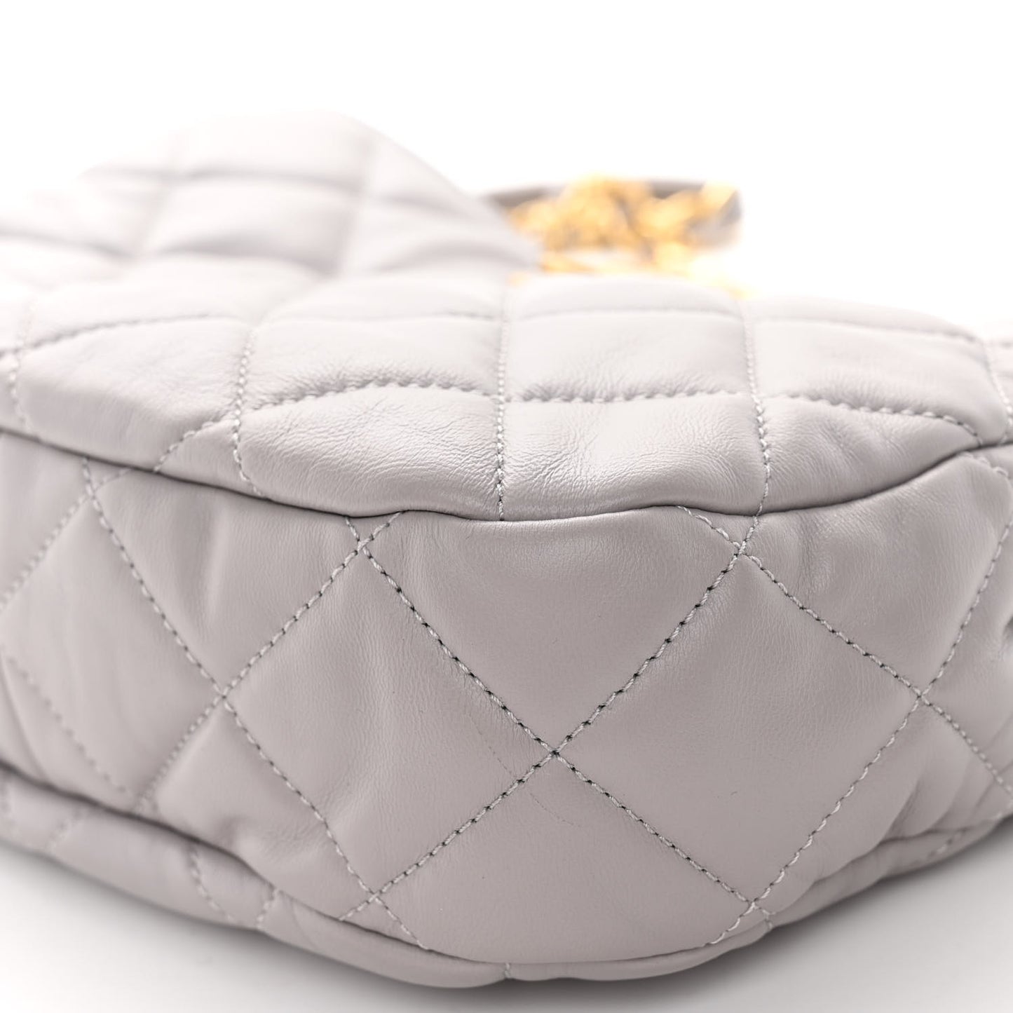 Lambskin Quilted Chain Hobo Light Grey