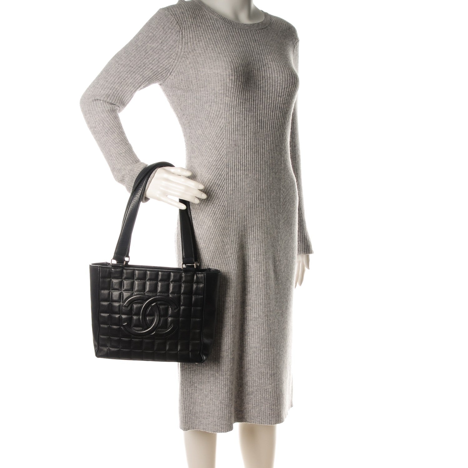 Chanel Lambskin Chocolate Bar Quilted Small Tote Navy 2 of 8