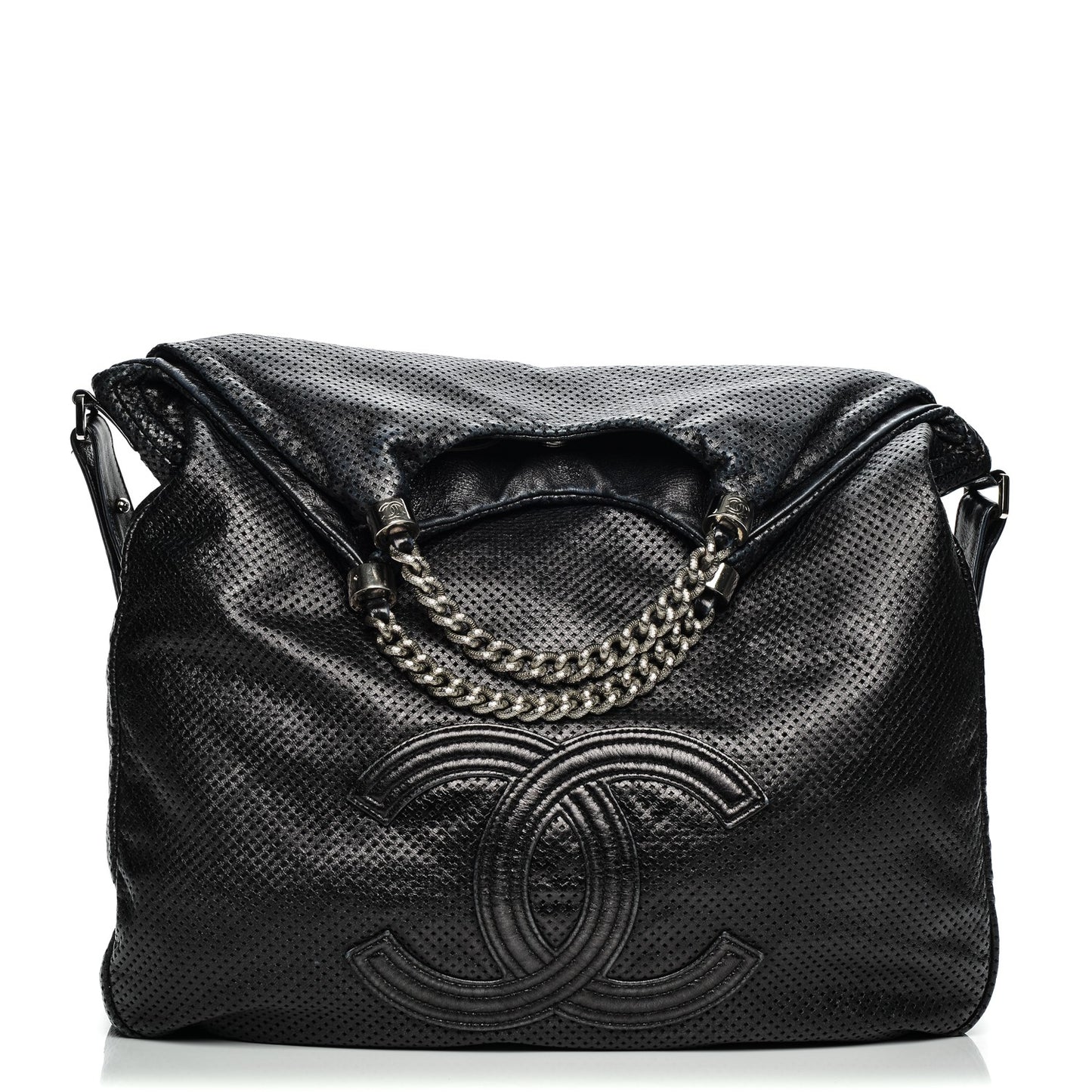 Glazed Calfskin Perforated XL Rodeo Drive Tote Black