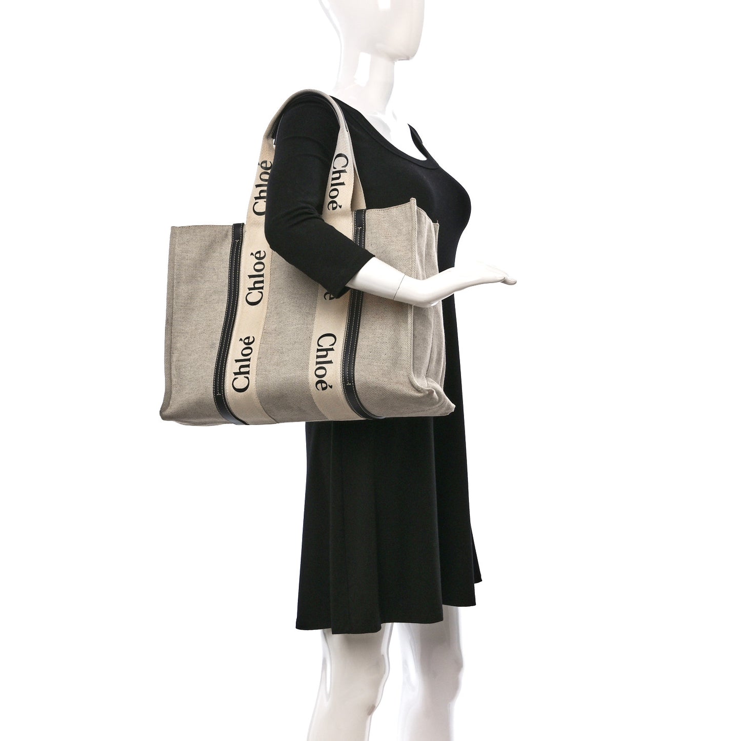 Cotton Calfskin Large Woody Ribbon Tote White Black
