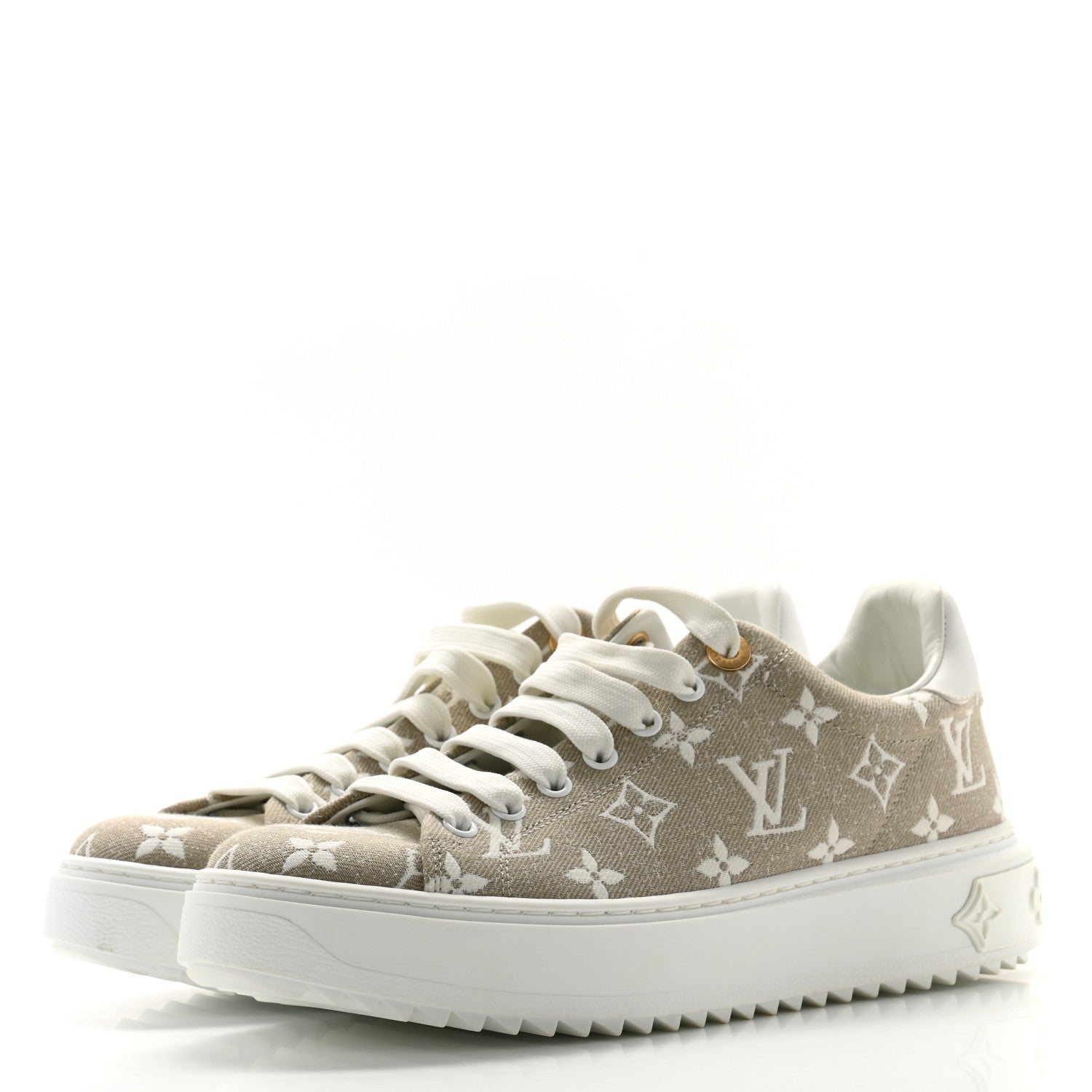 Louis Vuitton Denim Monogram Time Out Sneakers 38 Beige 3 of 8