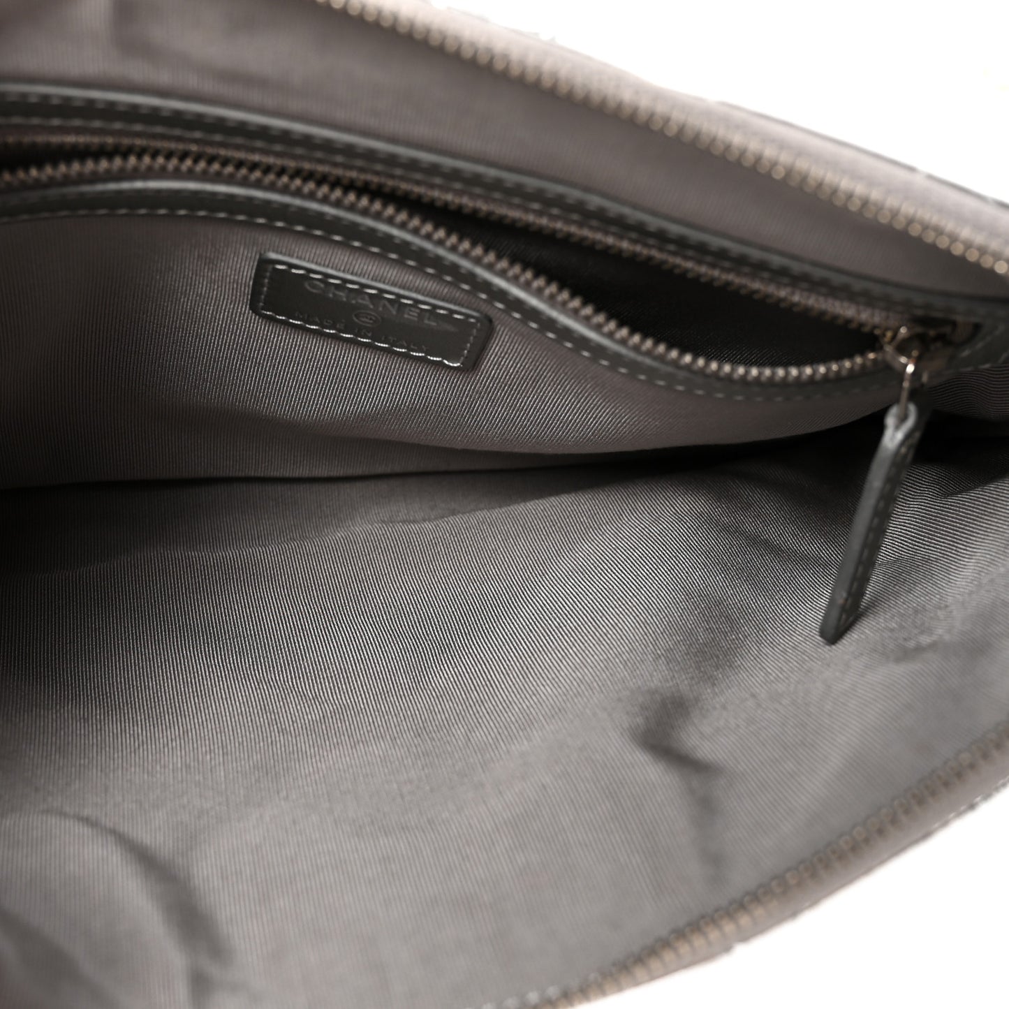 Metallic Aged Calfskin Quilted Round Handle Clutch Silver