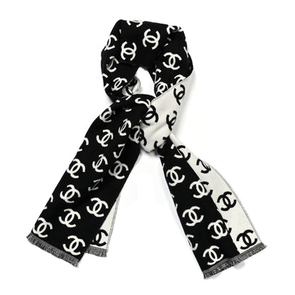 Chanel Wool Cashmere CC Scarf Black White 1 of 5