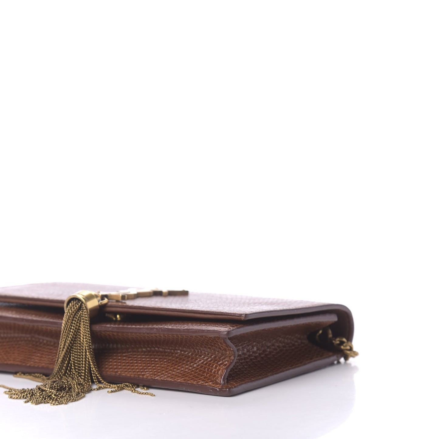 Lizard Kate Monogram Tassel Chain Wallet Cognac