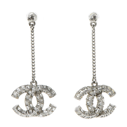 Chanel Baguette Crystal CC Drop Earrings Silver 1 of 4