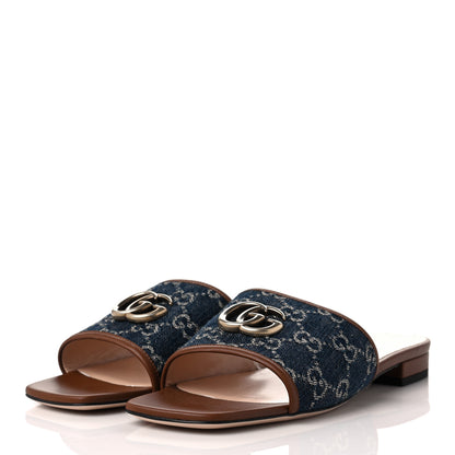 Gucci New Denim GG Monogram Miro Soft Calfskin Jolie Slide Sandals 39.5 Blue Tea Cuir Epilog 3 of 9