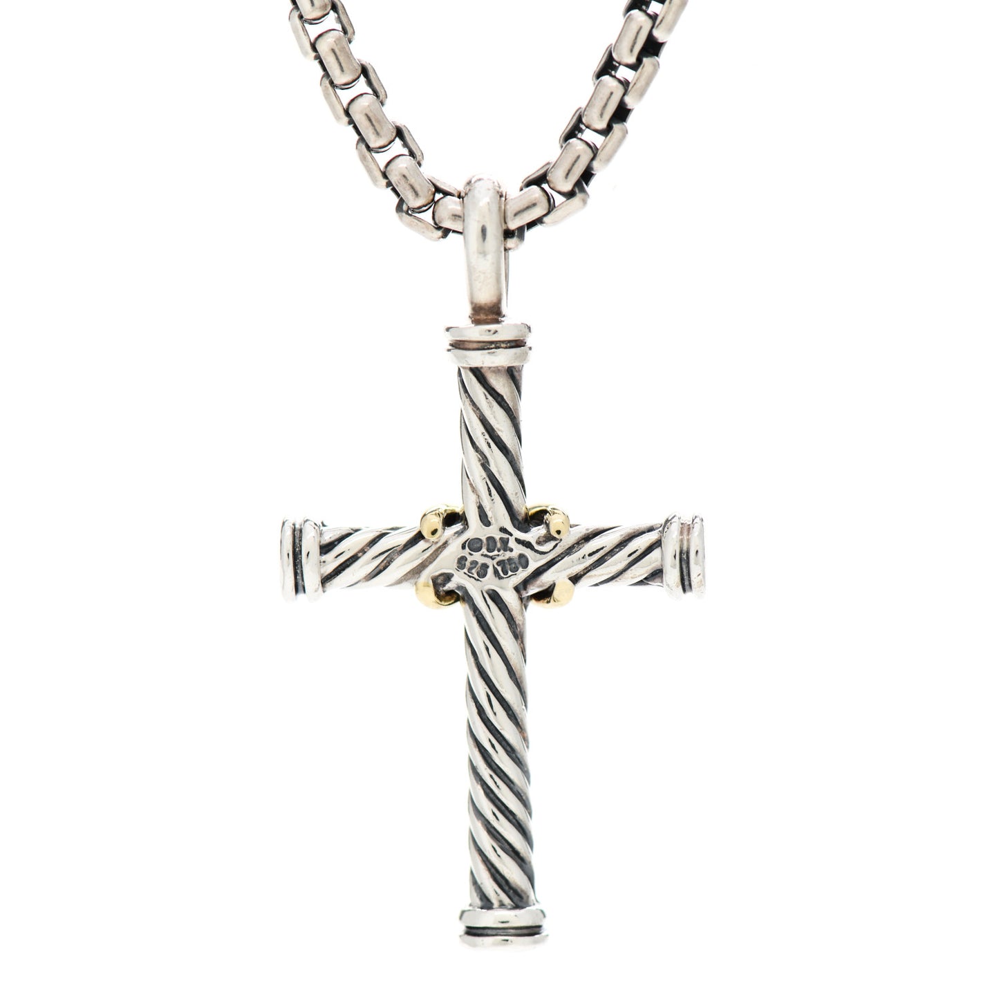 Sterling Silver 18K Yellow Gold 35mm Cable Cross Pendant Necklace