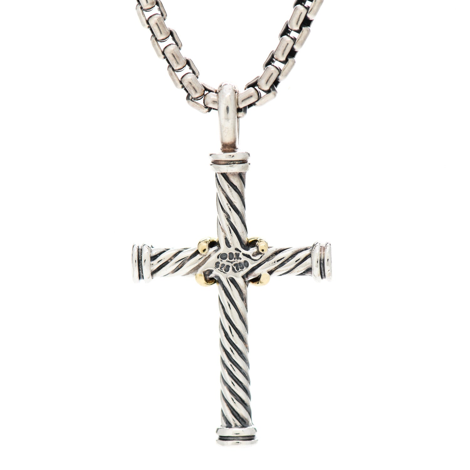 David Yurman Sterling Silver 18K Yellow Gold 35mm Cable Cross Pendant Necklace 3 of 4