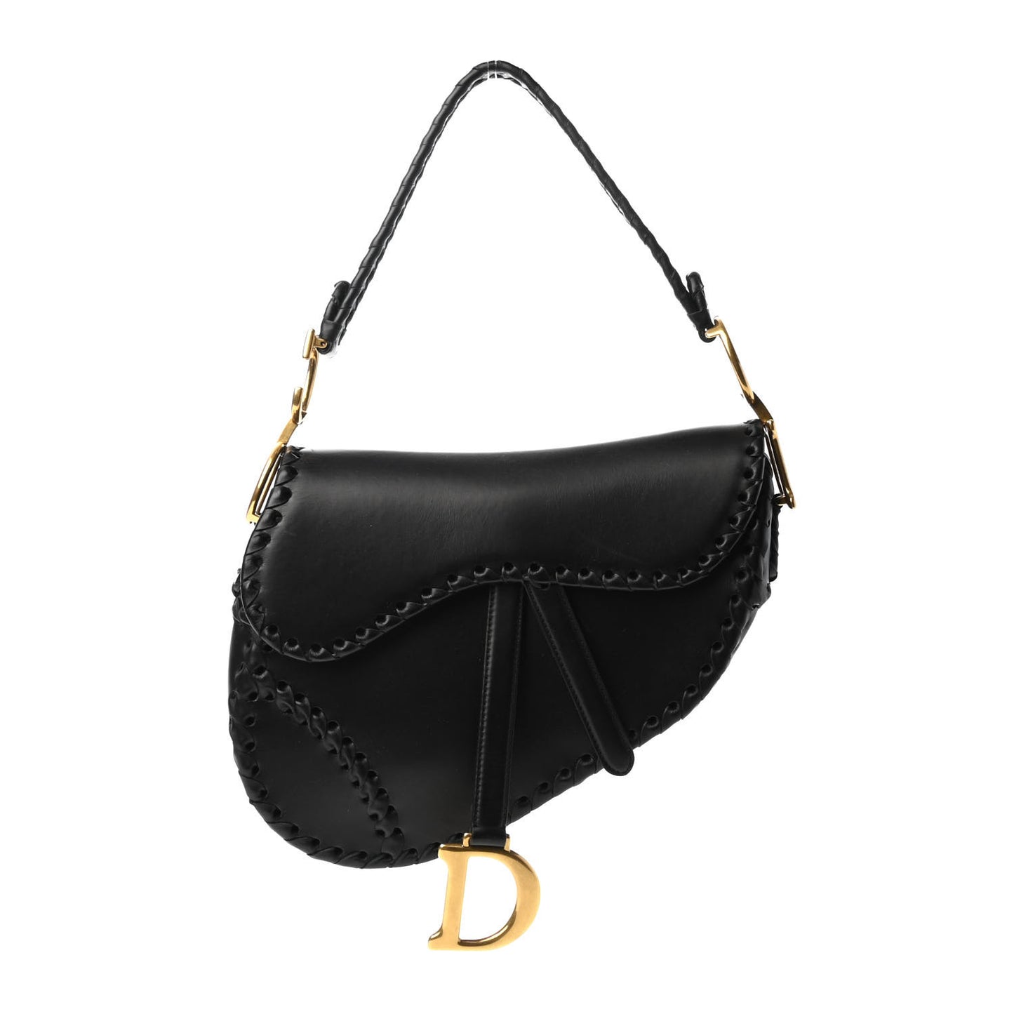 Calfskin Braided Saddle Bag Black