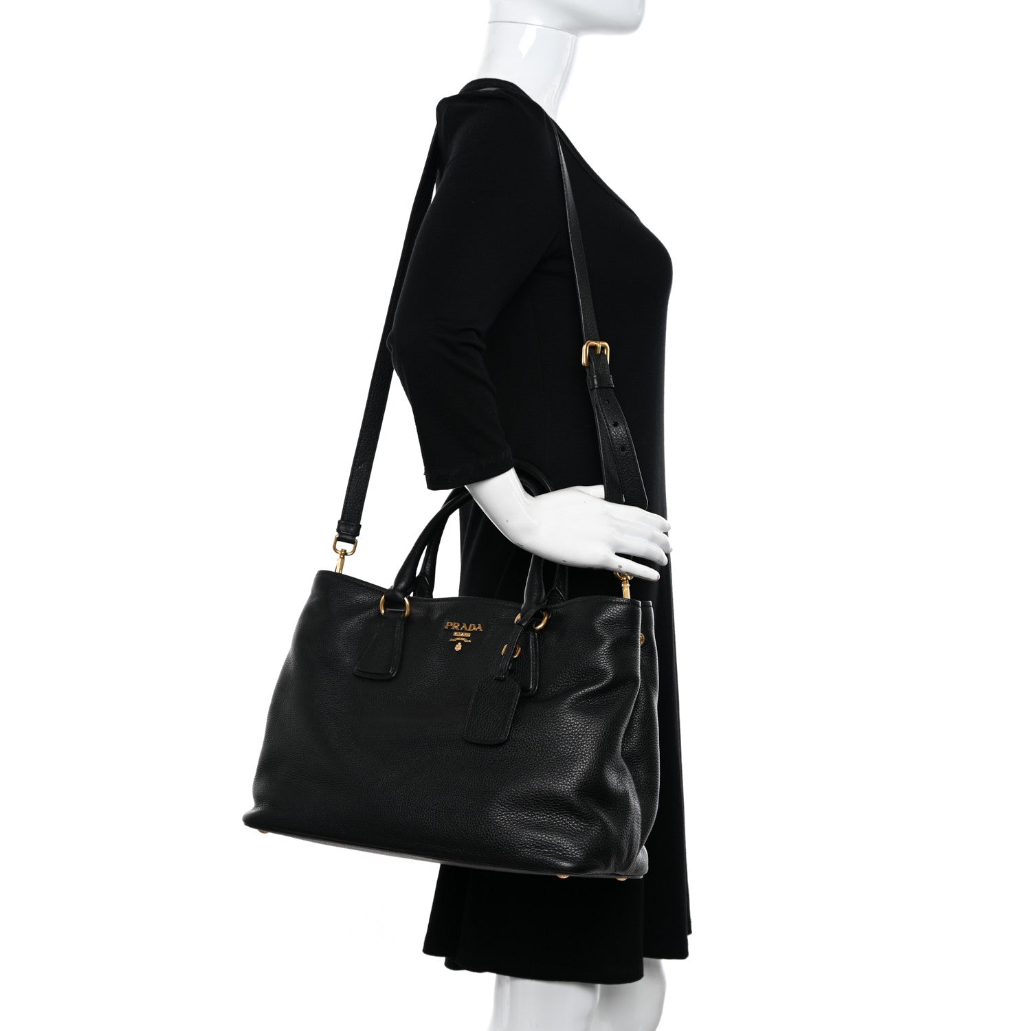 Prada Vitello Daino Tote Black 2 of 11