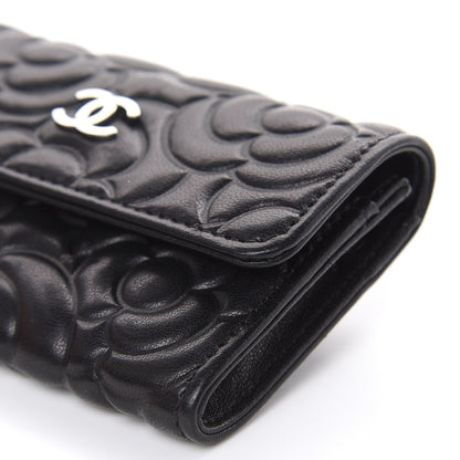 Chanel Goatskin Camellia Embossed Flap Card Holder Wallet Black 10 of 12