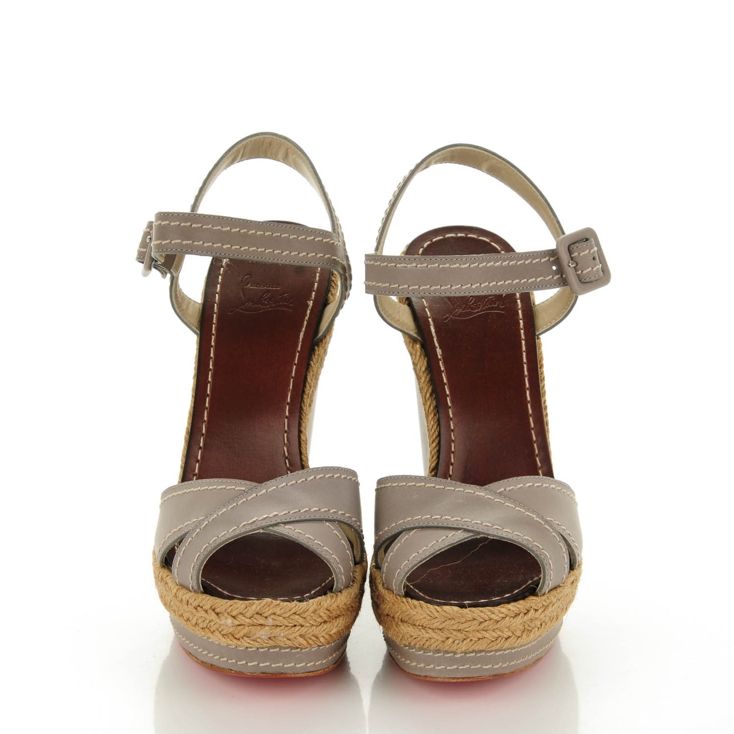 Calfskin Almeria 120 Wedge Sandals 36 Grey Natural