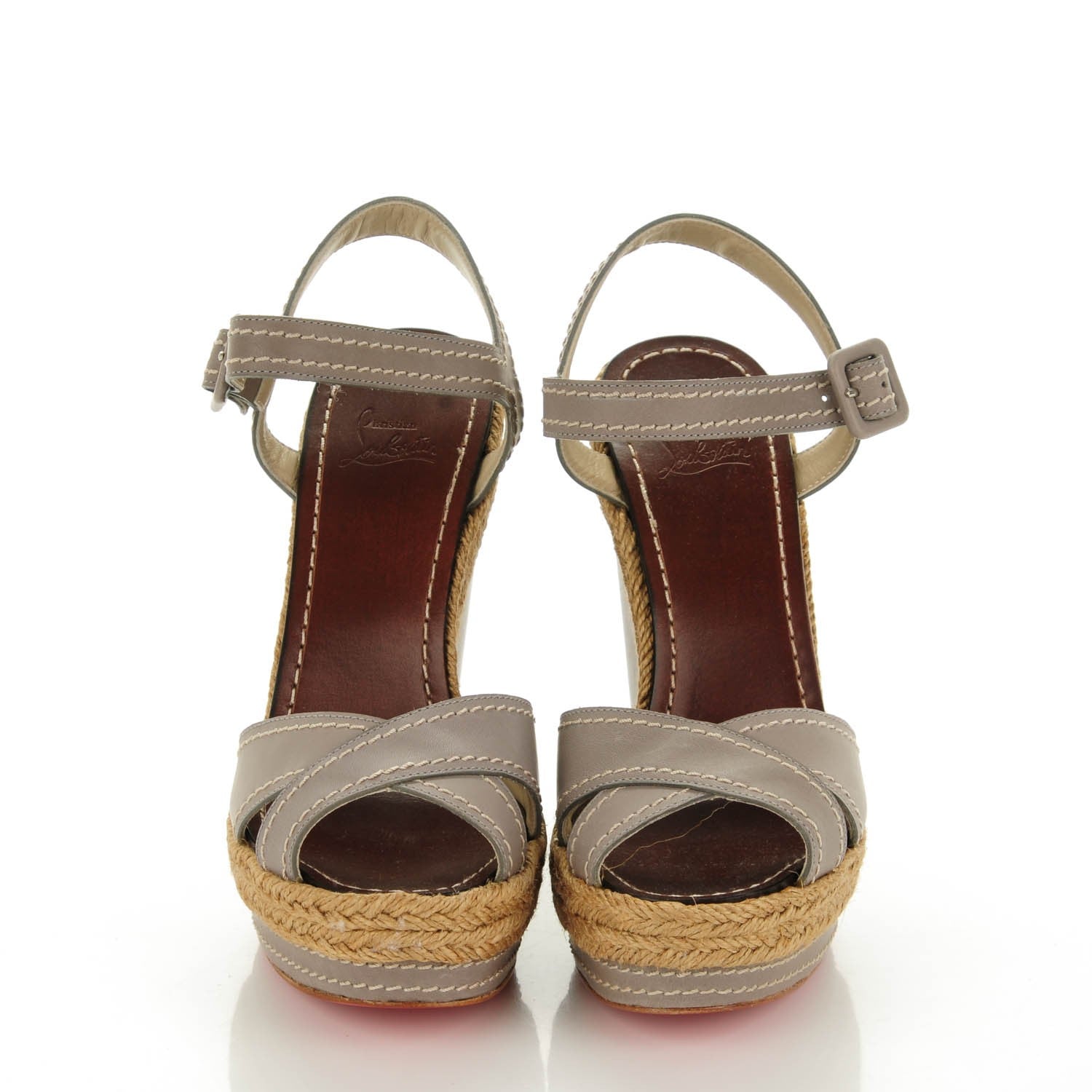 Christian Louboutin Calfskin Almeria 120 Wedge Sandals 36 Grey Natural 2 of 7