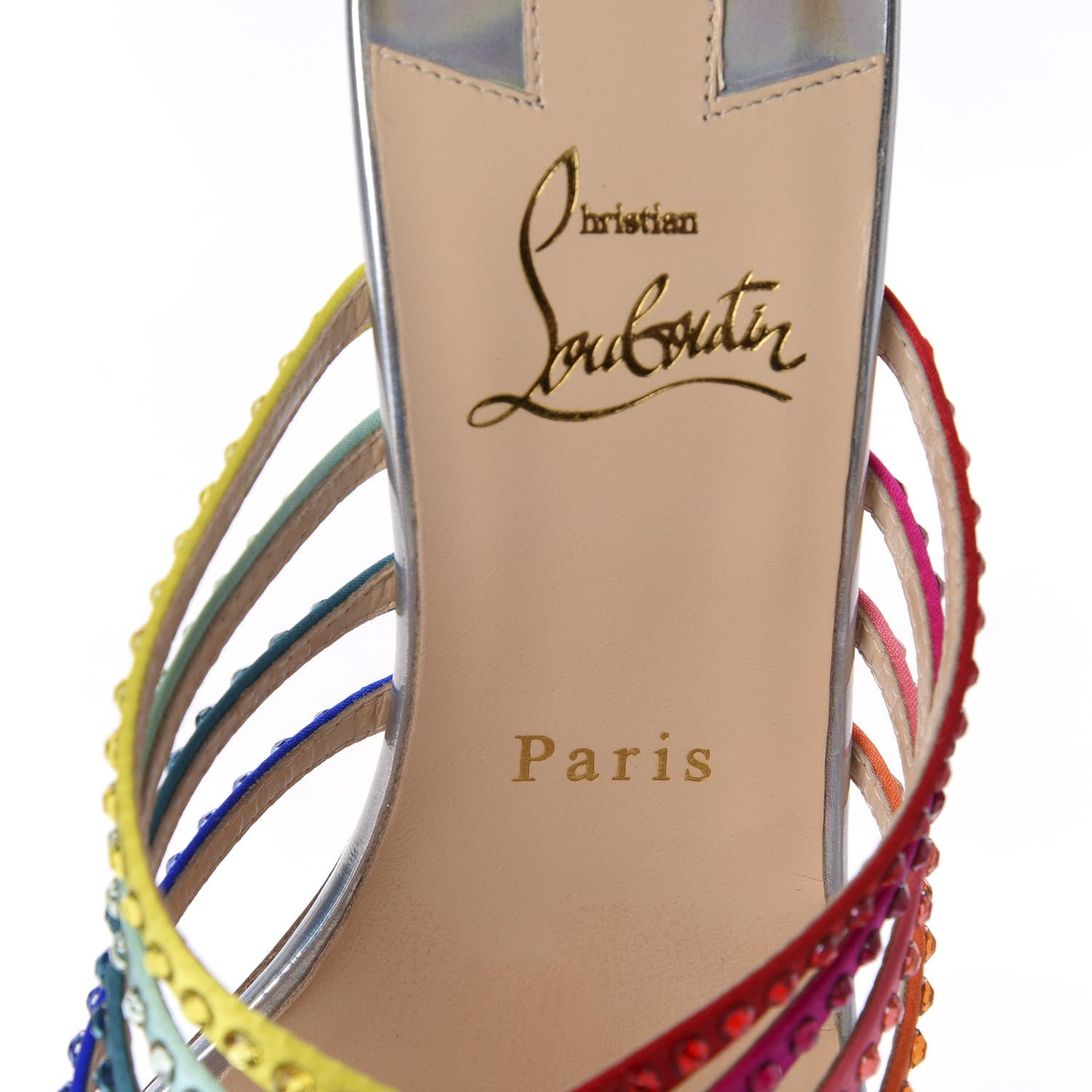 Christian Louboutin Specchio Calfskin Crystal Marthastrass 100 Slide Sandals 39 Silver Multicolor 7 of 10