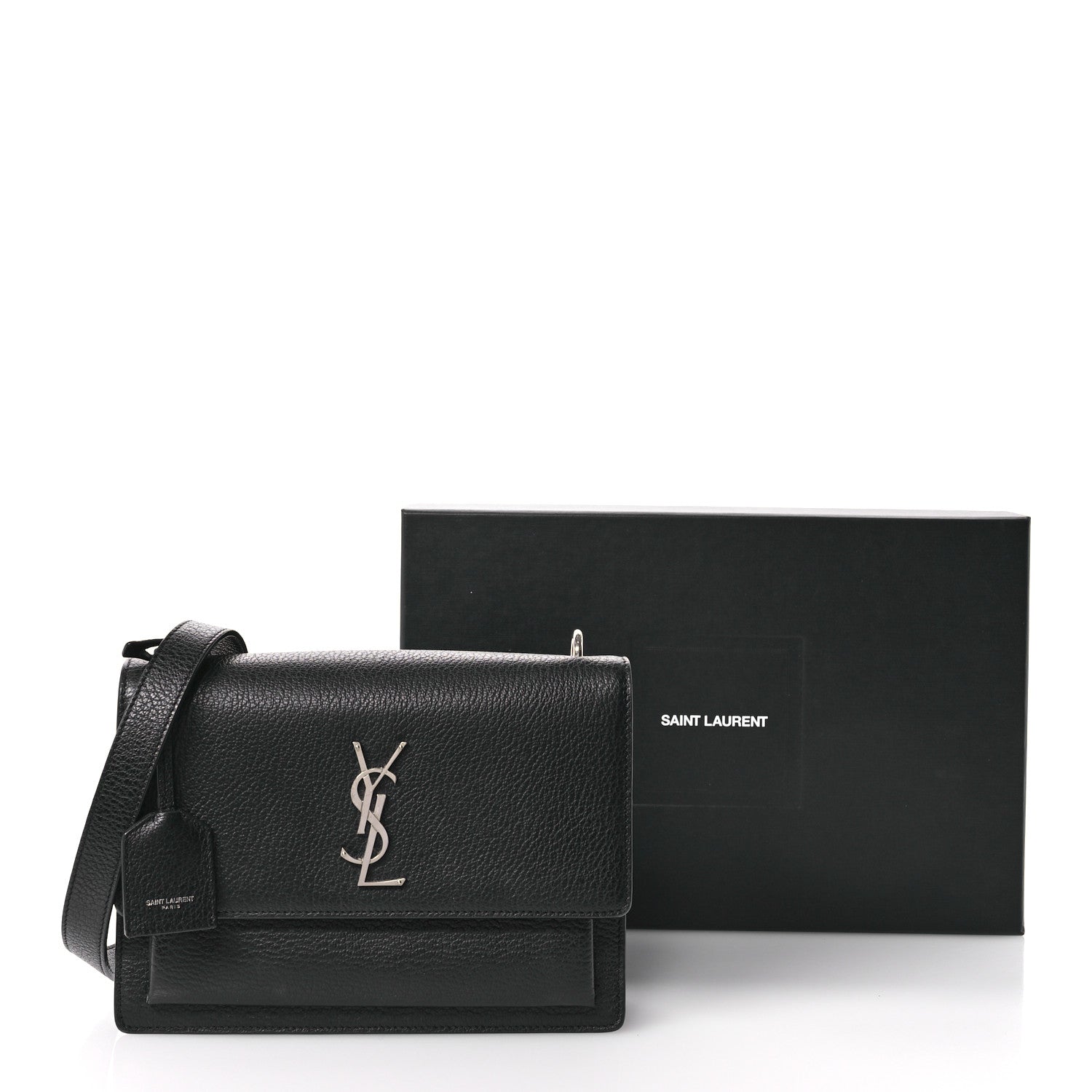 Saint Laurent Grained Calfskin Medium Monogram Sunset Satchel Black 11 of 14