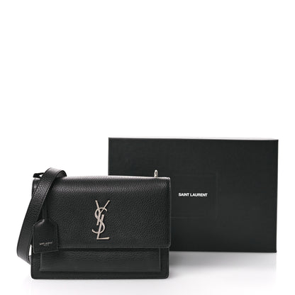 Saint Laurent Grained Calfskin Medium Monogram Sunset Satchel Black 11 of 14