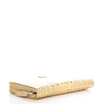 Chanel Metallic Calfskin Crocodile Embossed Small Zip Wallet Gold 4 of 9