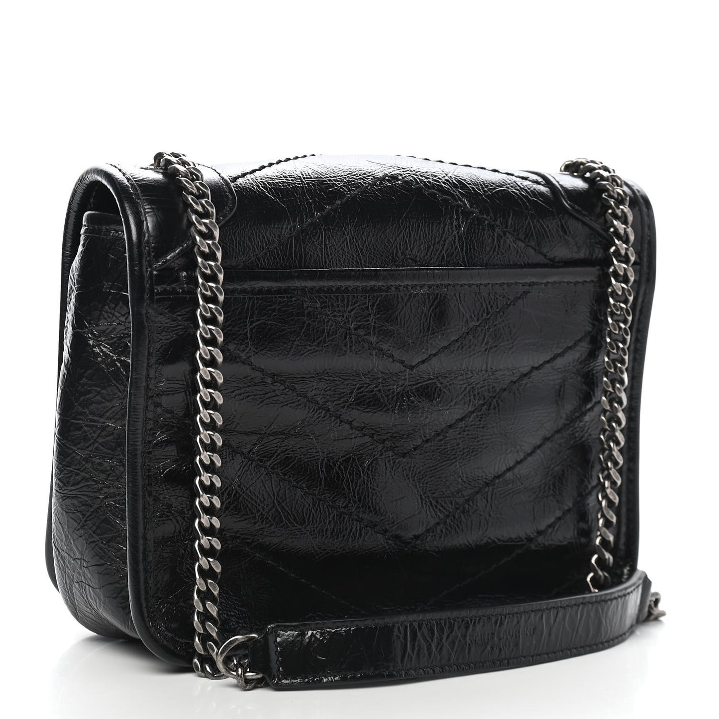 Crinkled Calfskin Matelasse Monogram Niki Chain Wallet Black