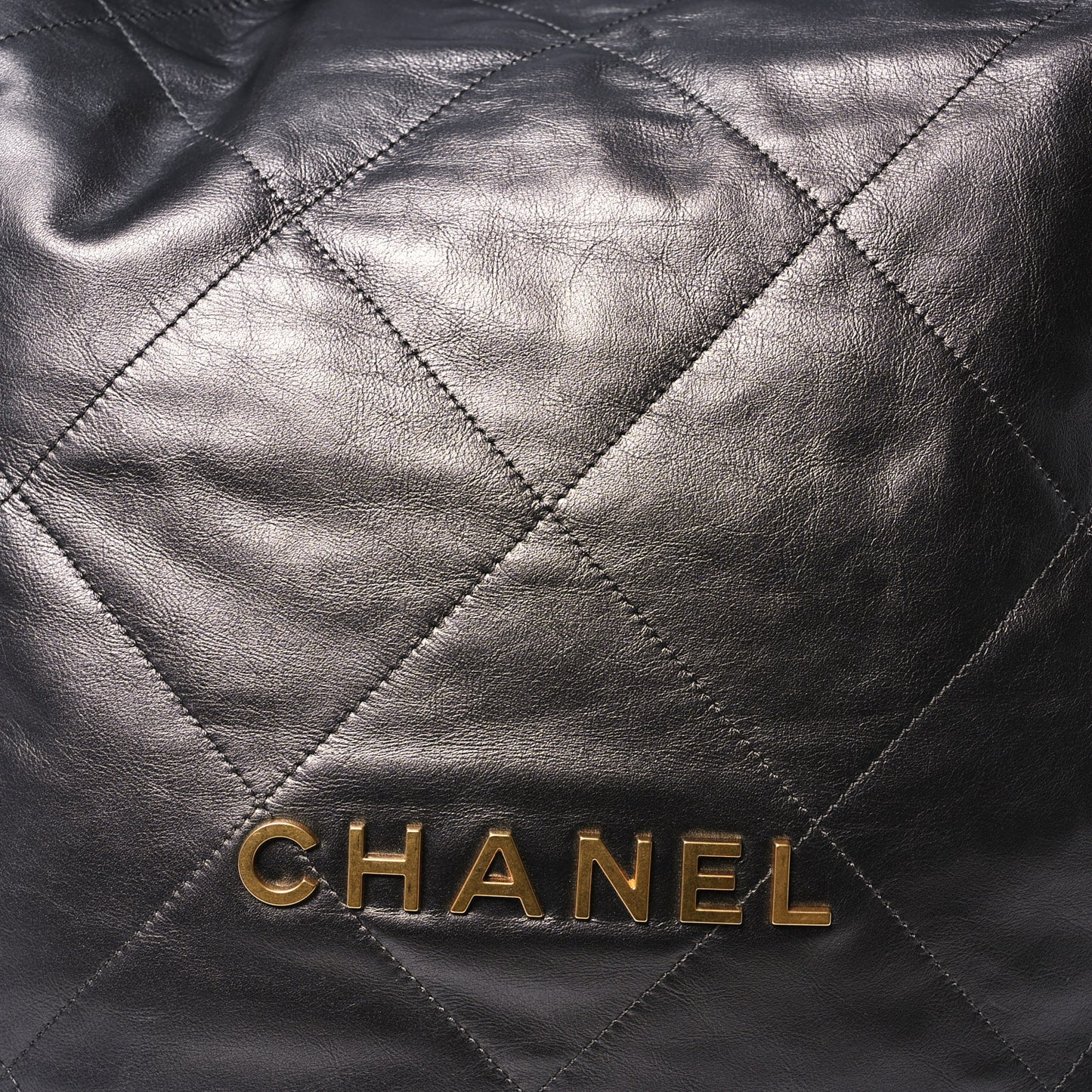 Shiny Calfskin Quilted Large Chanel 22 Grey