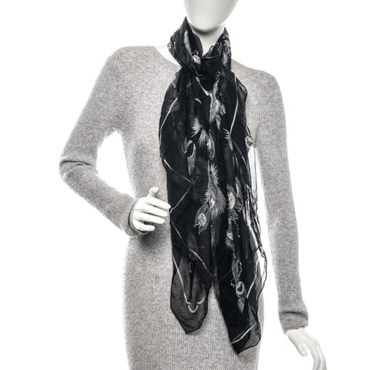 Alexander McQueen Silk Chiffon Cameo Skull Scarf Black Ivory 2 of 7