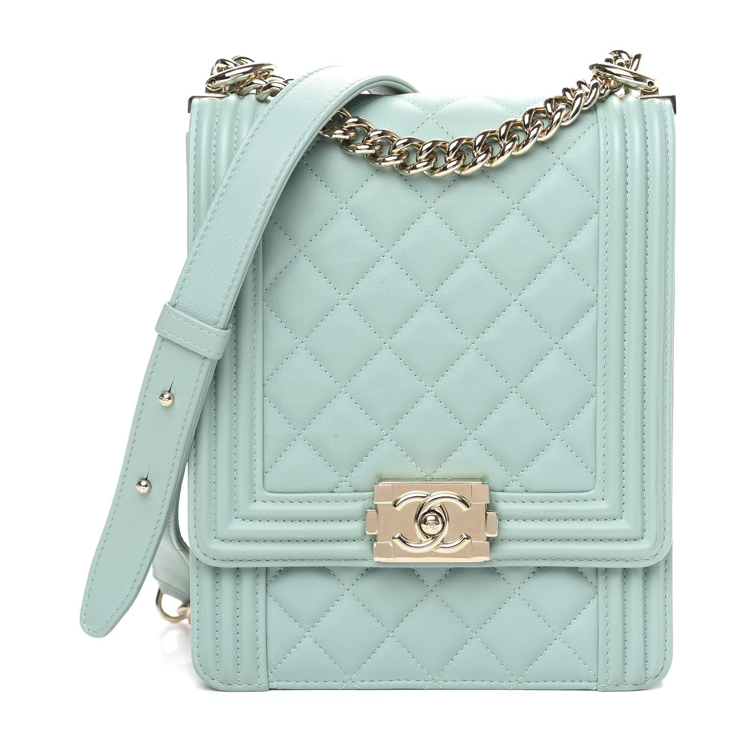 Chanel Calfskin Quilted North South Boy Flap Light Blue 1 of 8