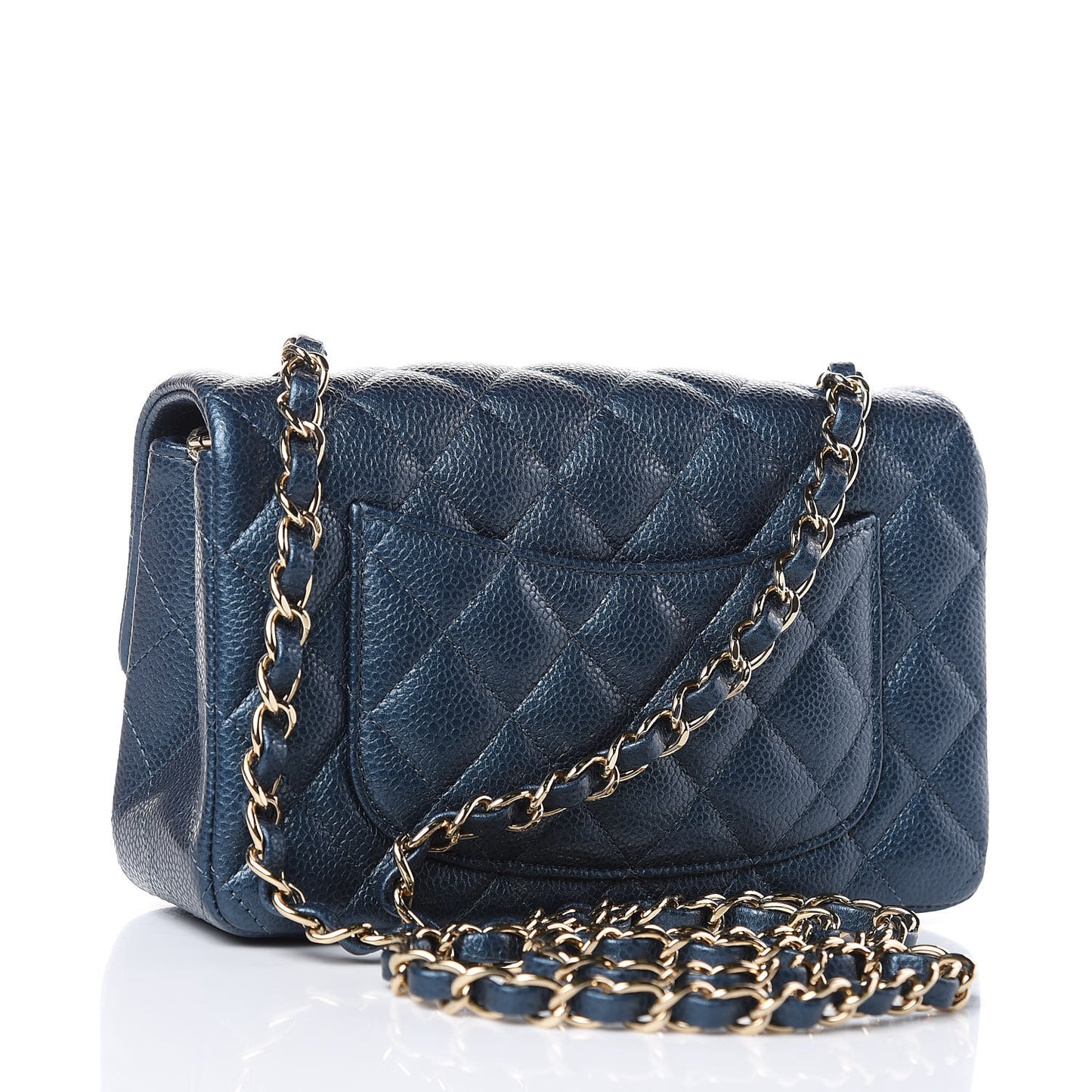 Metallic Caviar Quilted Mini Rectangular Flap Dark Blue