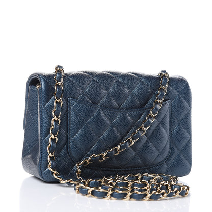 Chanel Metallic Caviar Quilted Mini Rectangular Flap Dark Blue 3 of 10