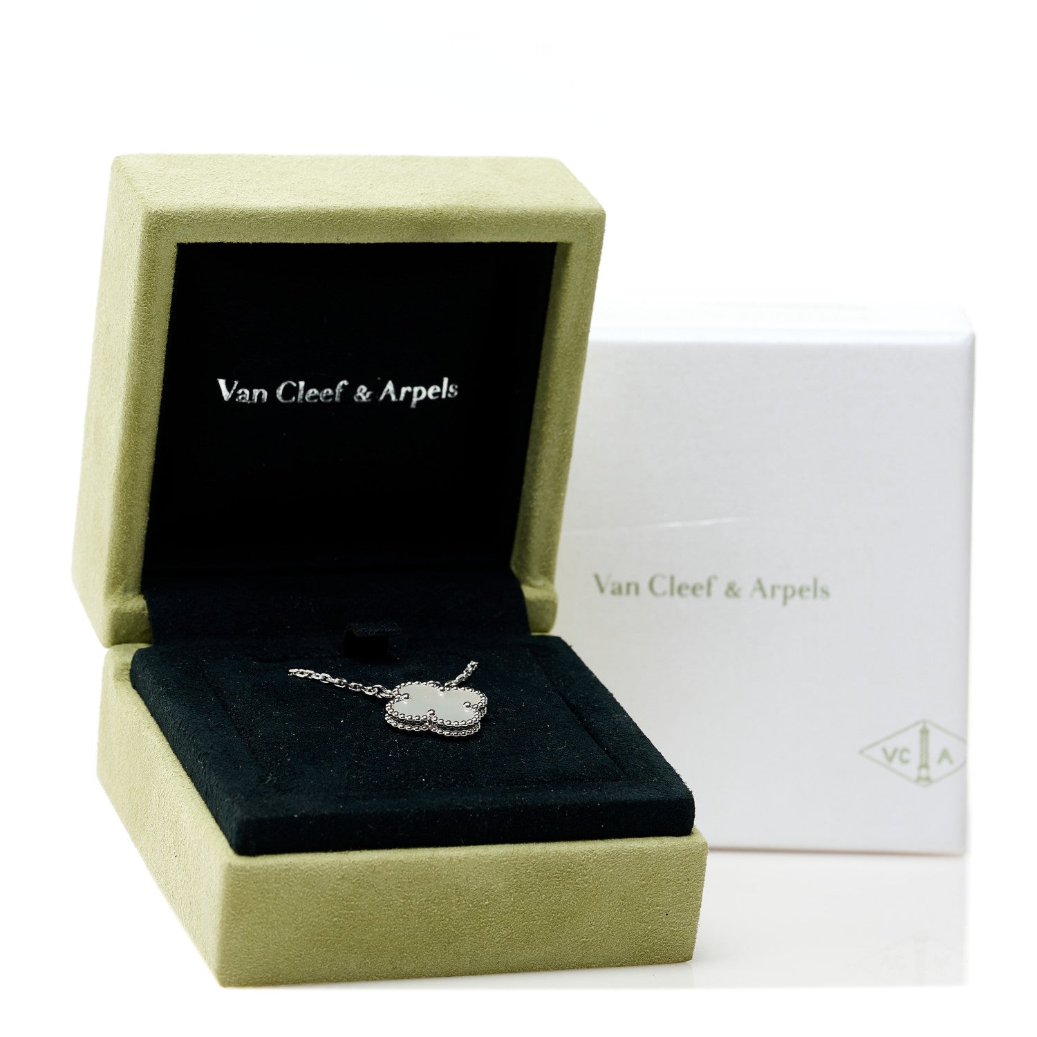 Van Cleef & Arpels 18K White Gold Mother of Pearl Vintage Alhambra Pendant Necklace 6 of 6
