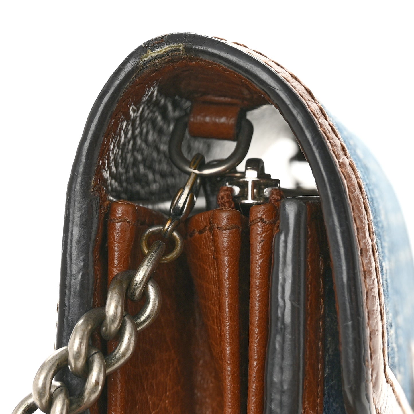 New Denim GG Monogram Dollar Calfskin Enamel Mini Dionysus Chain Wallet Blue Tea Cuir Epilog Electric Blue