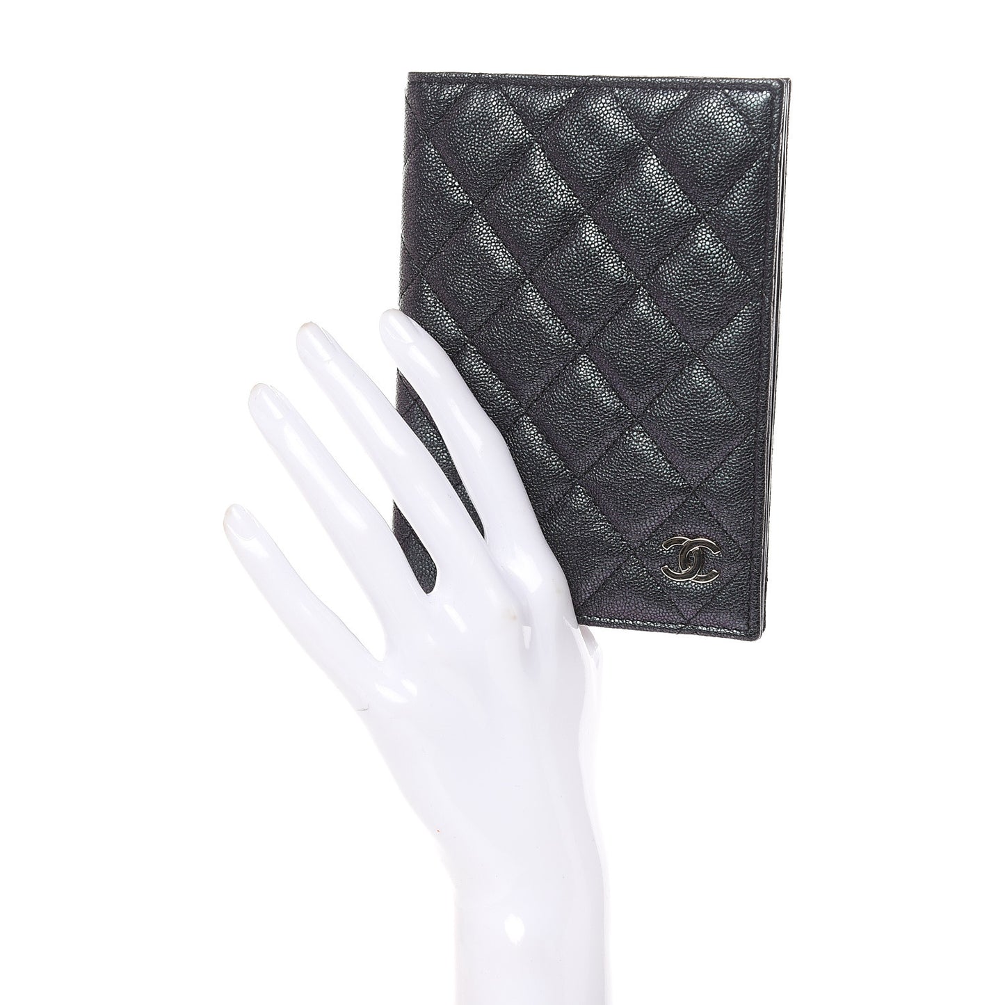 Iridescent Caviar Quilted Passport Holder Black