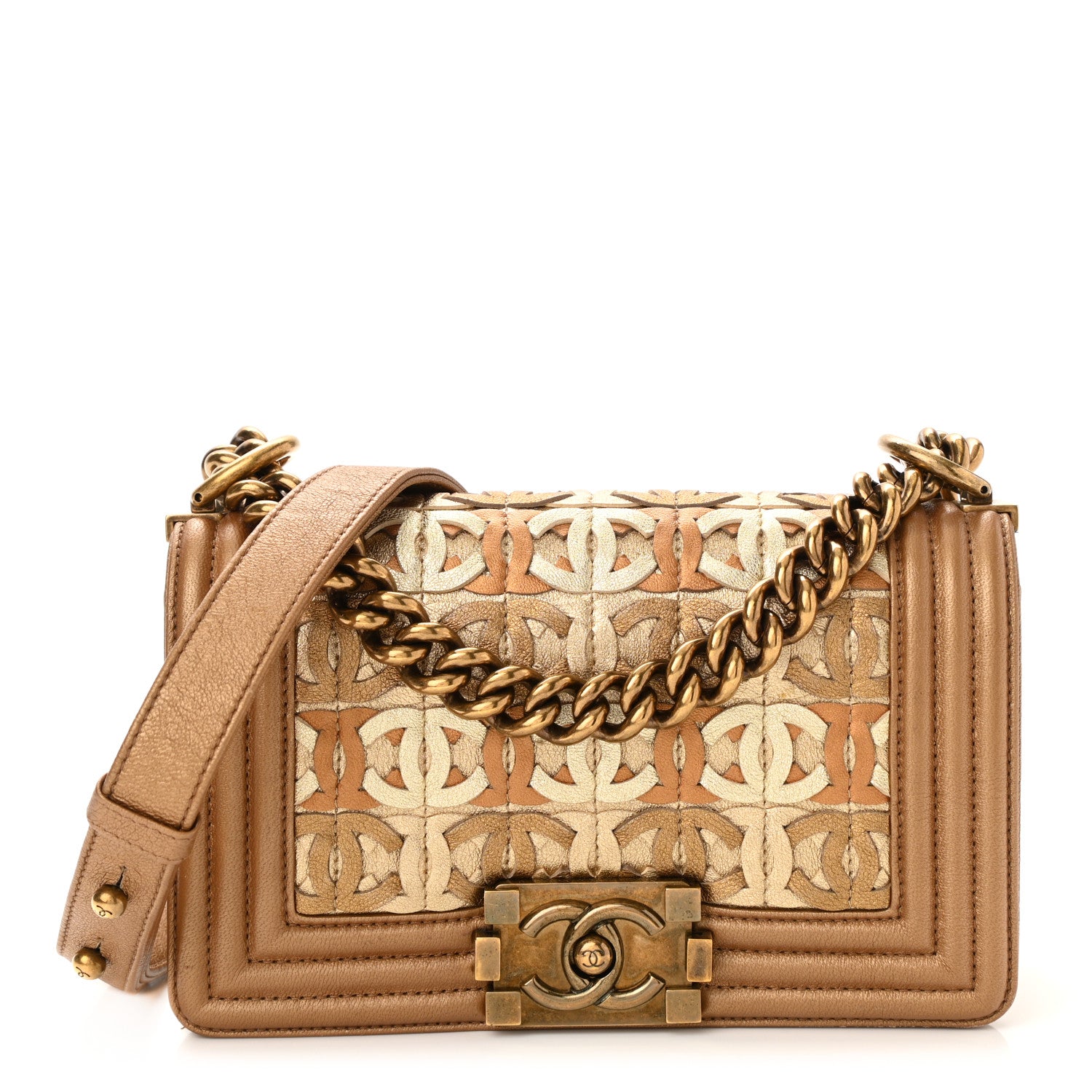 Chanel Metallic Lambskin Small Golden CC Boy Flap Dark Gold 1 of 10