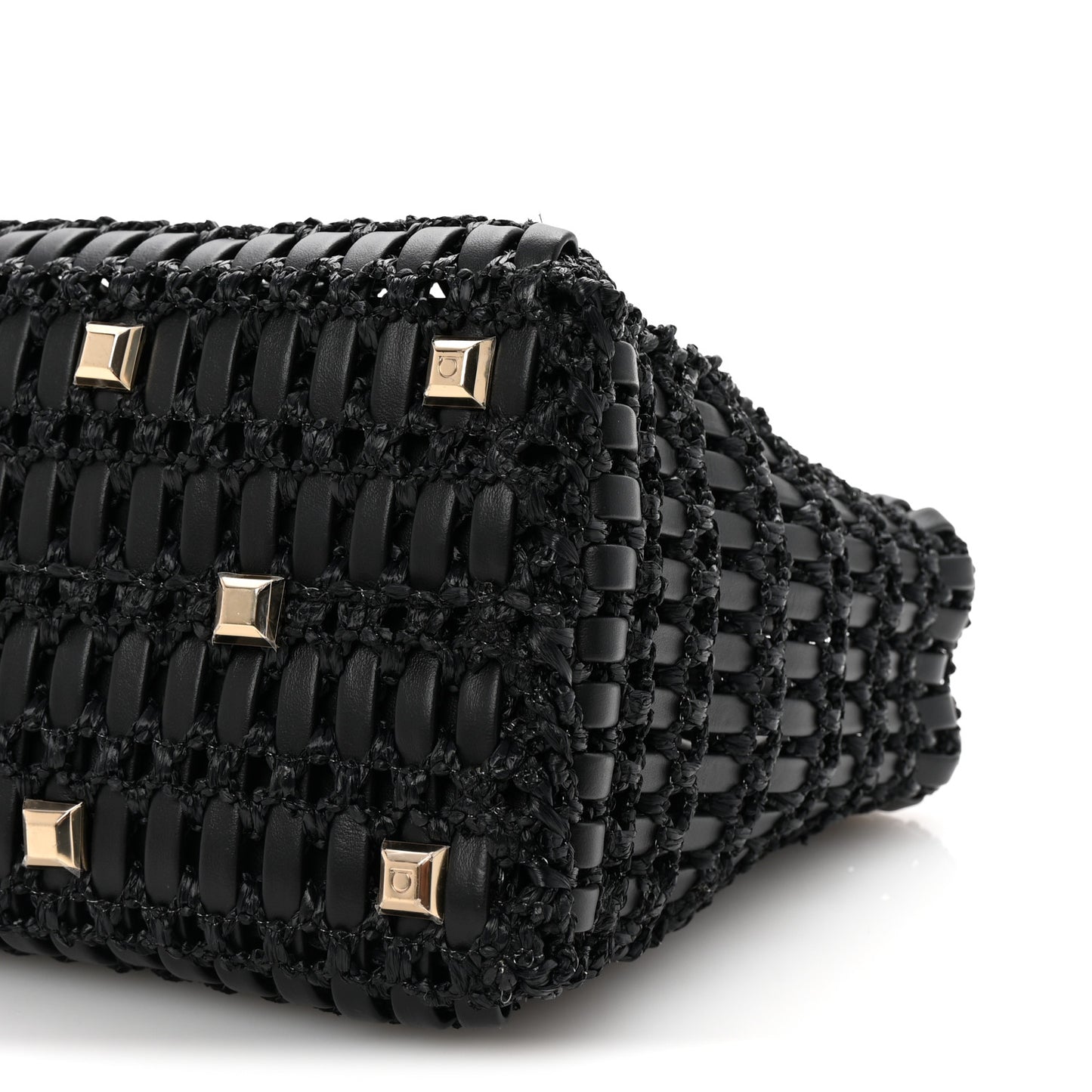 Raffia Calfskin The Studio Box Tote Black