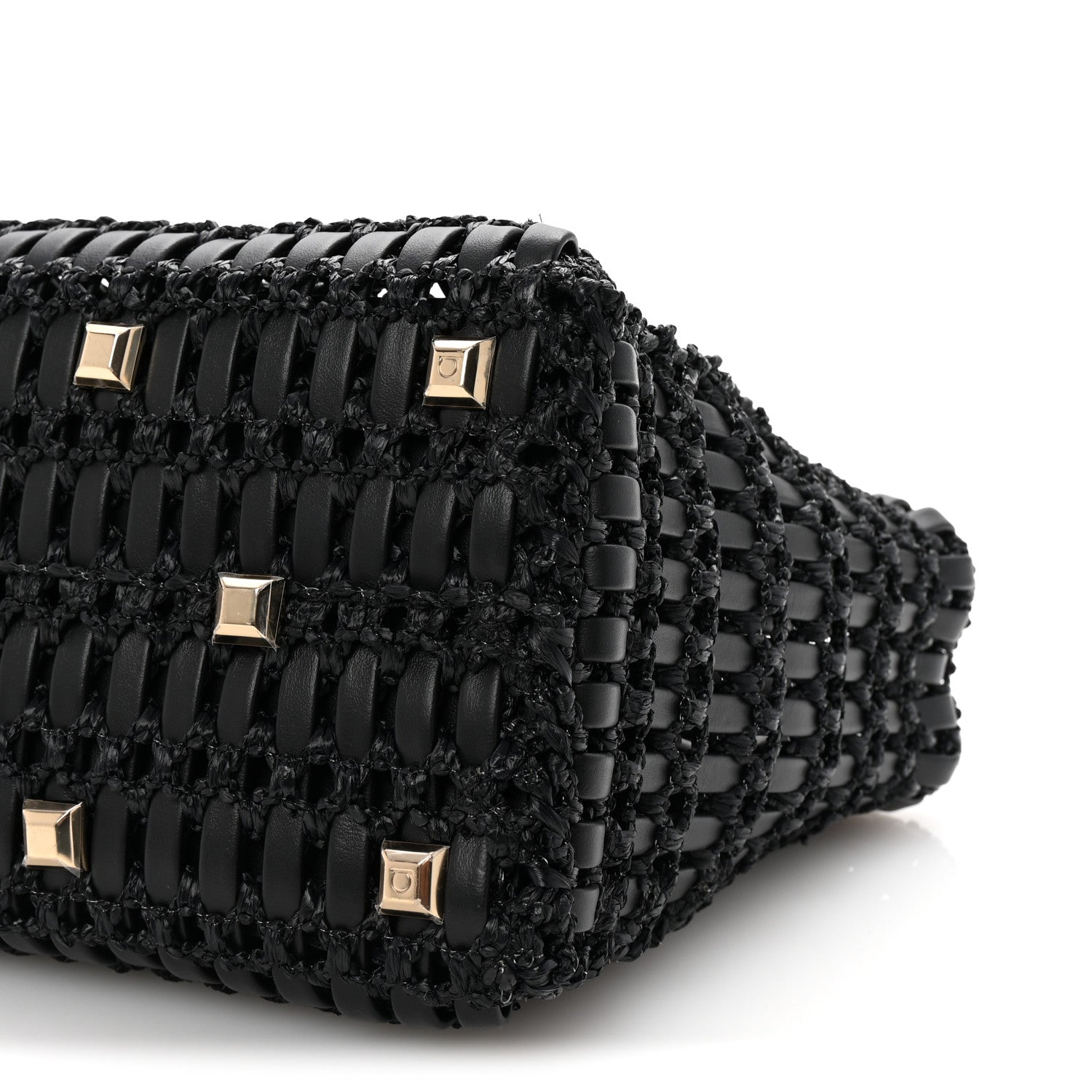 Salvatore Ferragamo Raffia Calfskin The Studio Box Tote Black 10 of 10