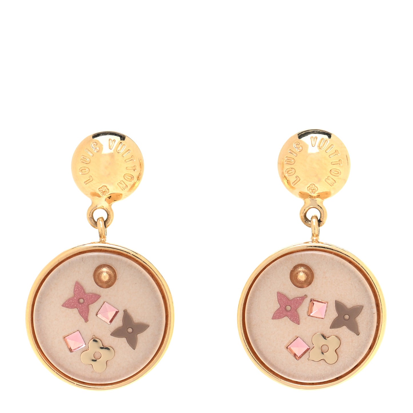 Inclusion Art Deco Earrings Gold Peach