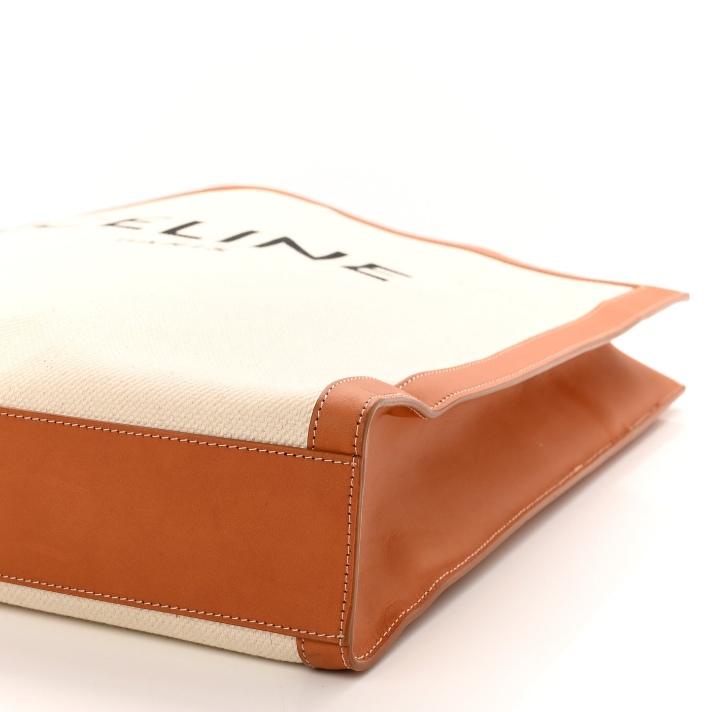 Canvas Calfskin Logo Print Vertical Cabas Natural Tan