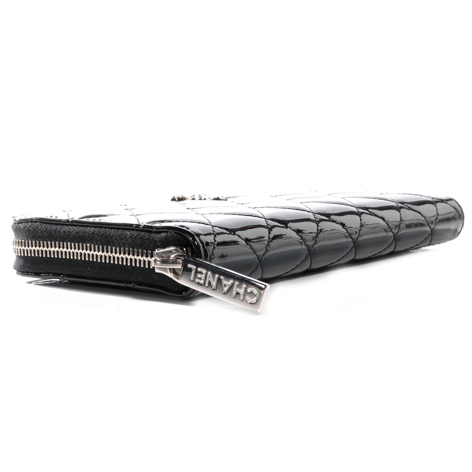 Chanel Patent Quilted Large Zip Around Wallet Black 4 of 9